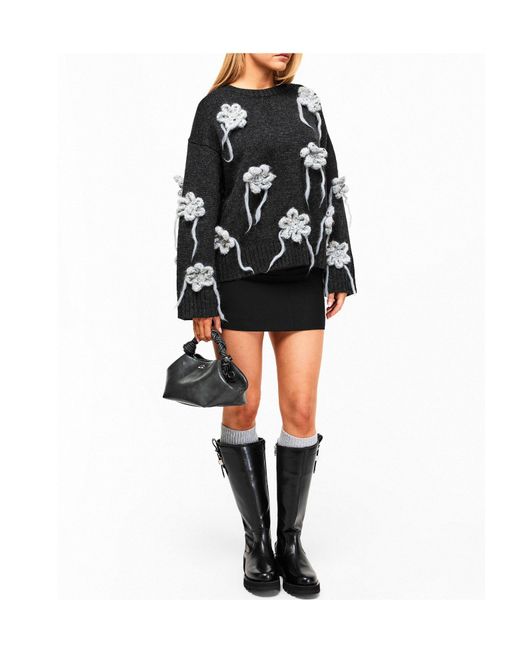 Ganni Black Crochet Crew Sweatshirt