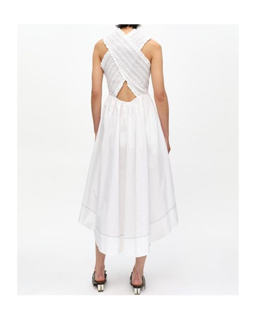 Ganni White Washed Stretch Cotton Smock Midi Dress