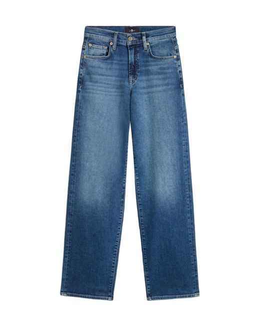 7 For All Mankind Blue Stovepipe Straight Jeans