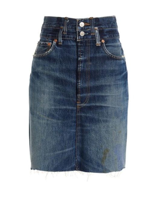 Re/done Blue Double Waisted Denim Skirt