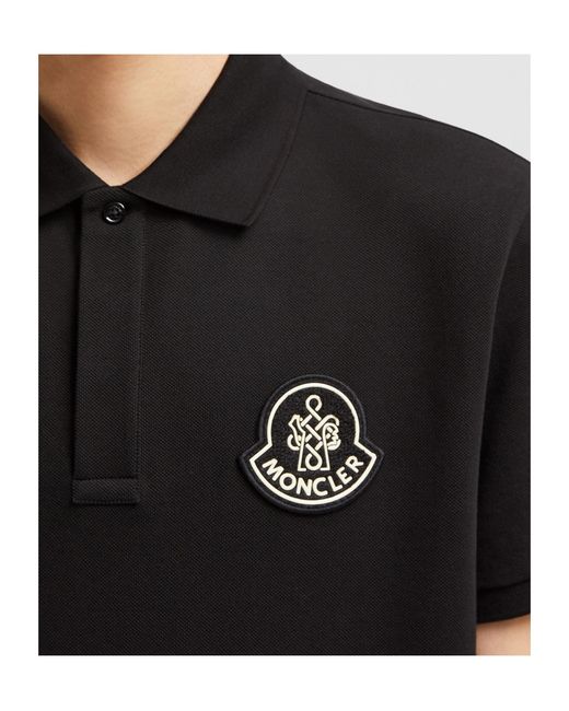 Moncler Black Year Of The Snake Patch Cotton Piquet Polo Shirt for men