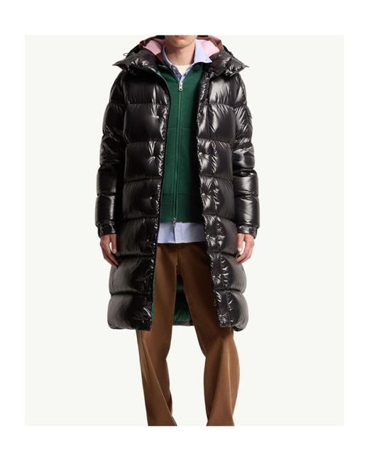 Moncler Black Hanoverian Hooded Square-Quilted Long Down Jacket for men