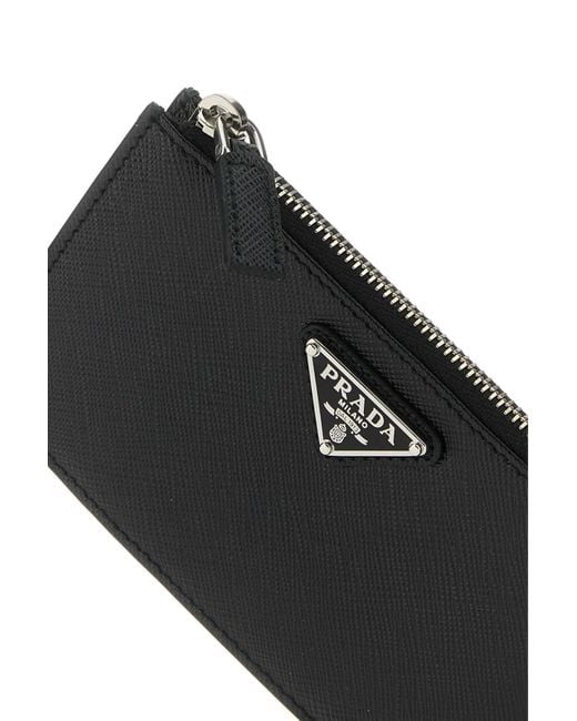 Prada Black Logo Plaque Zip-Up Cardholder for men