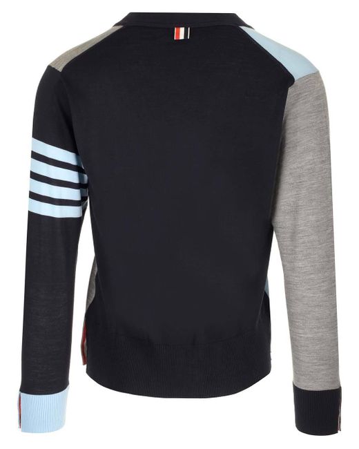Thom Browne Blue Colour-Block Knit Cardigan for men