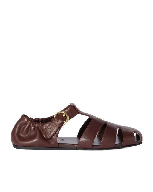 Miu Miu Brown Ruches Nappa Leather Fisherman's Sandals