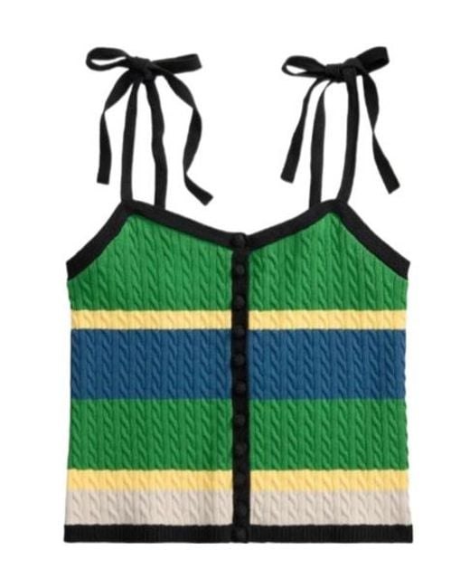 Polo Ralph Lauren Green Crochet Striped Knitted Top