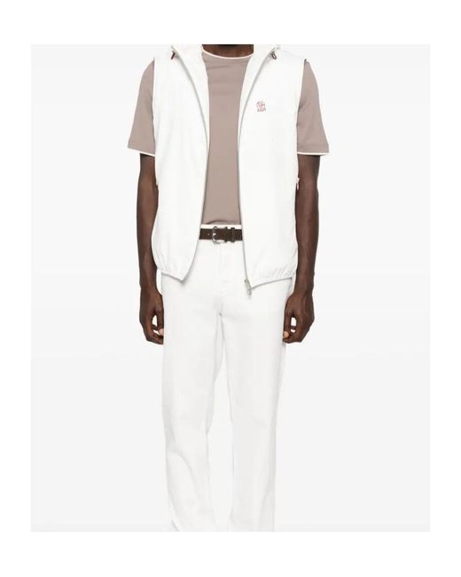 Brunello Cucinelli White Hooded Waistcoat for men