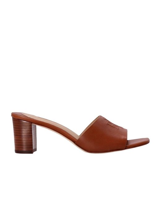 Ralph Lauren Brown Logo-Embossed Block-Heel Sandals