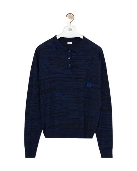 Loewe Blue Striped Logo Polo Sweater for men