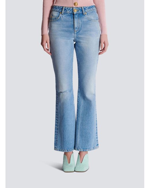 Balmain Blue Logo Horn Denim Pants