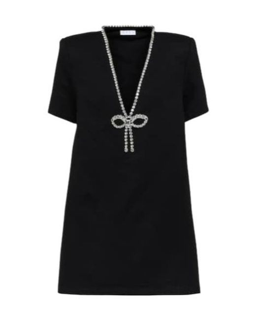 Area Black Crystal Bow Jersey T-Shirt Dress