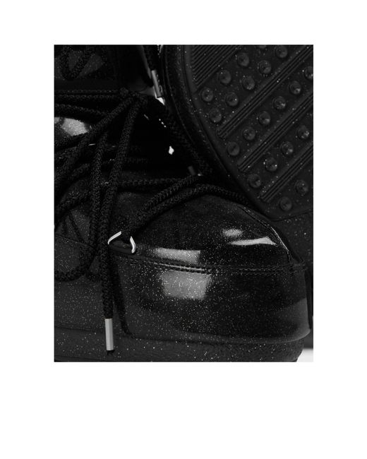 Moon Boot Black Glitter Patent Snow Boots