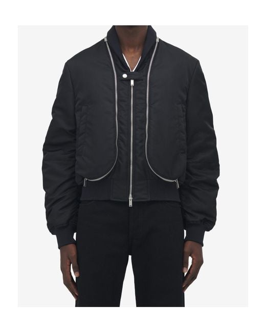 McQueen Black Zip Detail Cropped Bomber Jacket for men