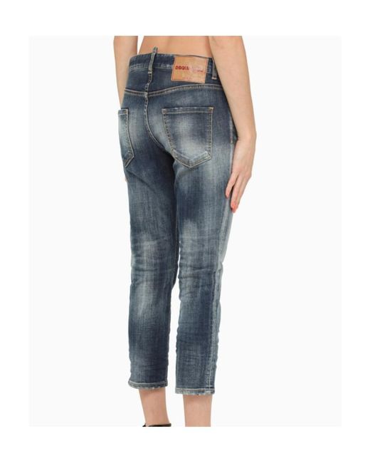 DSquared² Blue Logo Patch Low-Rise Cropped Jeans