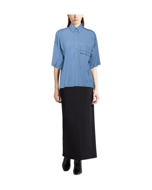 Brunello Cucinelli Blue Solid Color Short-Sleeve Shirt