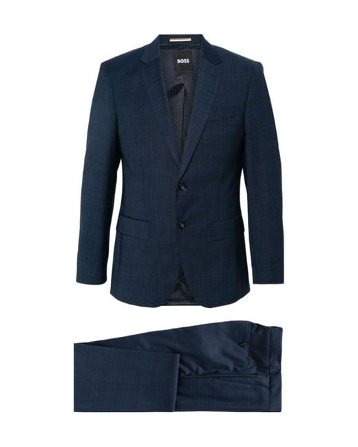 Boss Blue Checked Single-Breasted Suid for men