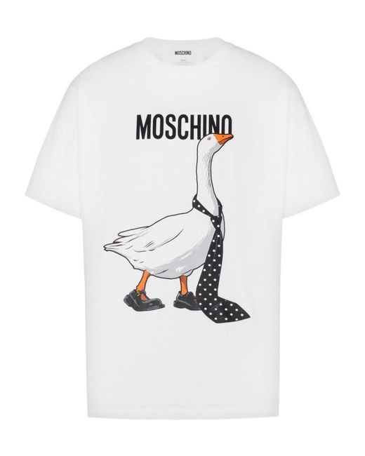 Moschino White Goose Printed T-Shirt for men