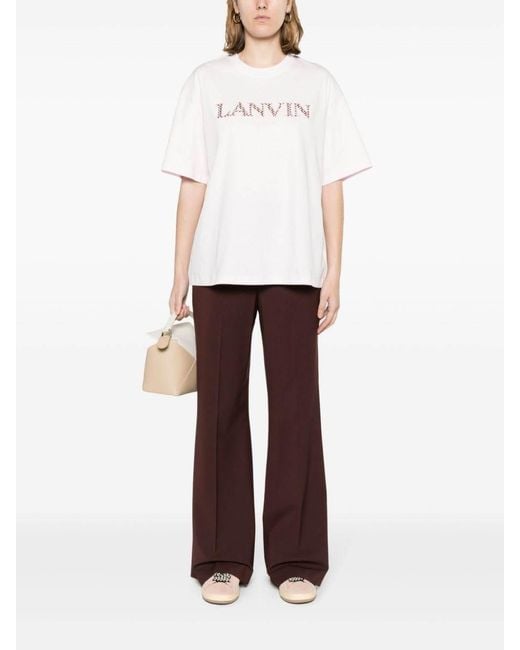 Lanvin White Logo Embroidered Crewneck T-Shirt