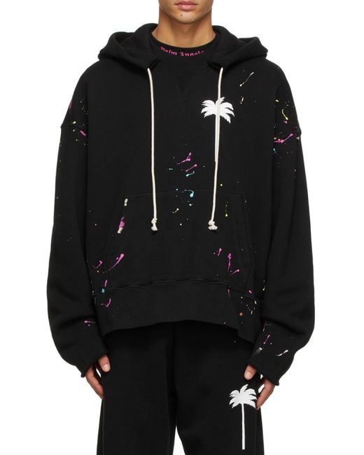 Palm Angels Black Palm-Printed Drawstring Hoodie for men
