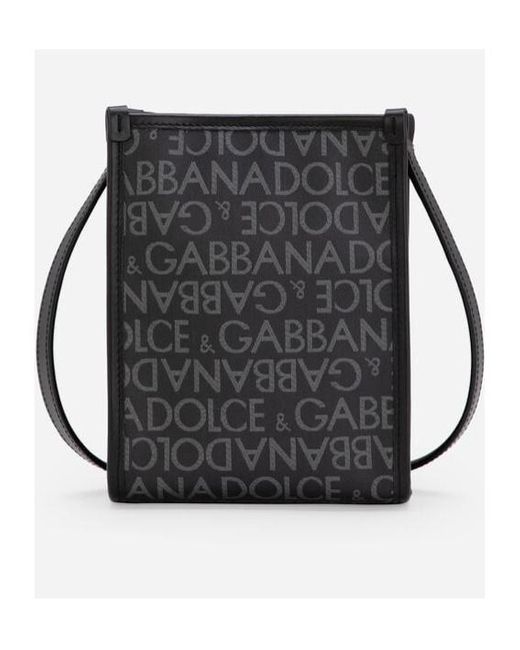 Dolce & Gabbana Black Small Logo Printed Shopper Bag for men