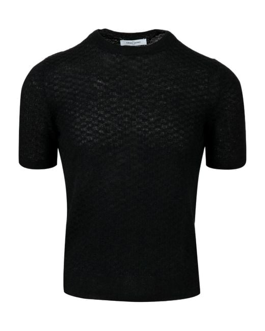 Gran Sasso Black Textured Short-Sleeve Knitted Top for men