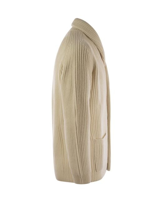 Fedeli Natural Ribbed Shawl Lapel Cardigan for men