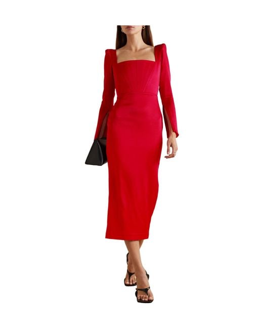 Alex Perry Red Long-Sleeve Midi Dress