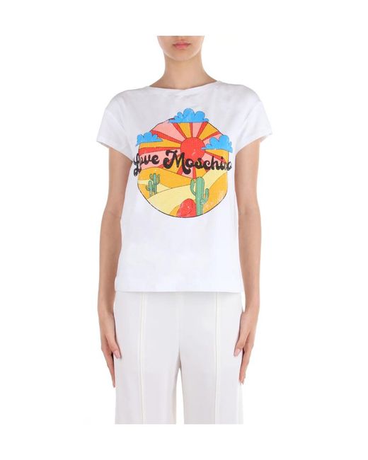 Moschino White Pattern Printed Short-Sleeved T-Shirt