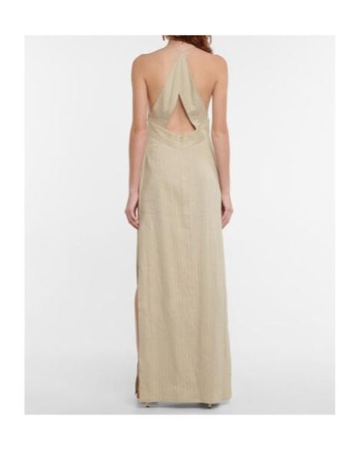 Galvan White Isola Linen-Blend Halterneck Maxi Dress