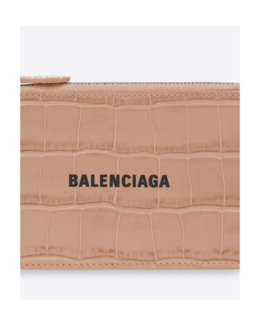 Balenciaga Pink Portamonete Lungo E Portacarte Cash Large Lavorati Coccodrillo Da Donna