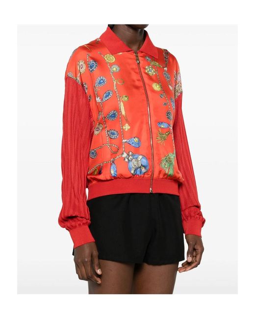 Versace Red Jewellery-Printed Zipped Cardigan