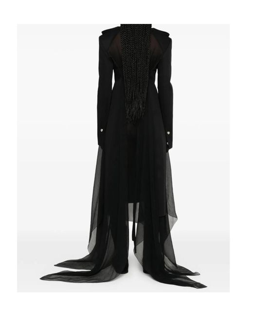 Ann Demeulemeester Black Sheer-Panelled Epaulette Coat