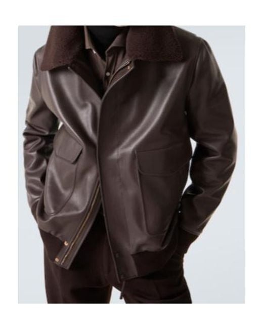 Gabriela Hearst Brown Shearling-Trimmed Leather Bomber Jacket for men