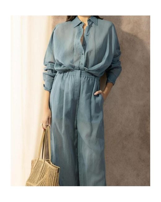 Brunello Cucinelli Blue Long-Sleeved Taffeta Shirt