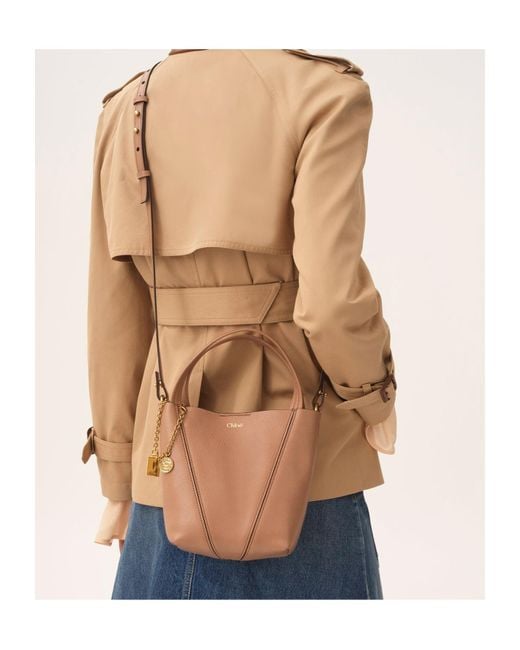 Chloé Brown Chloé Spin Logo Printed Small Top Handle Bag