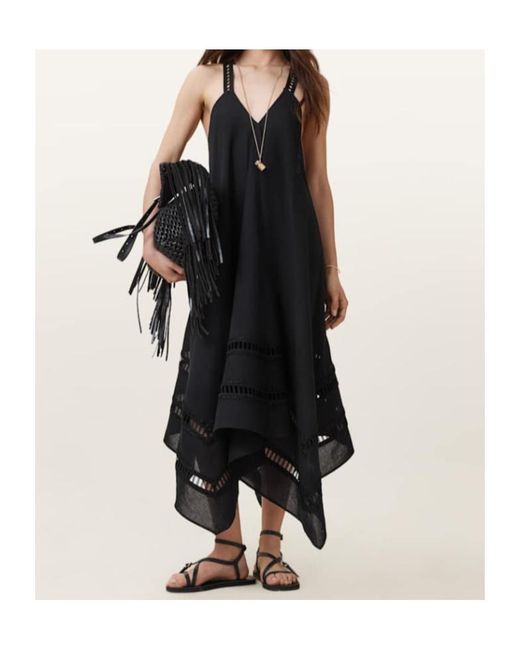 AllSaints Black Lace-Insert Asymmetric Day Dress
