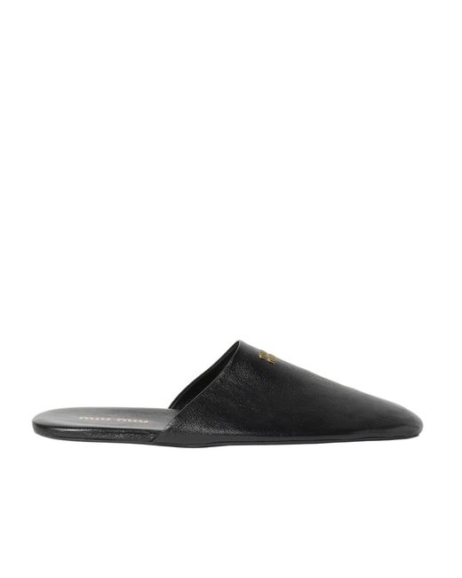 Miu Miu Black Leather Slippers
