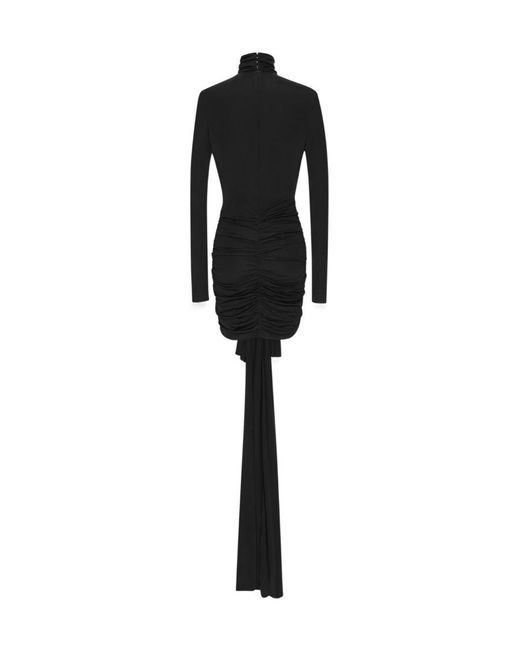 Saint Laurent Black Draped Turtleneck Mini Dress