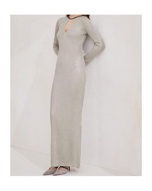Brunello Cucinelli Gray Sparkling Ribbed Knit Dress