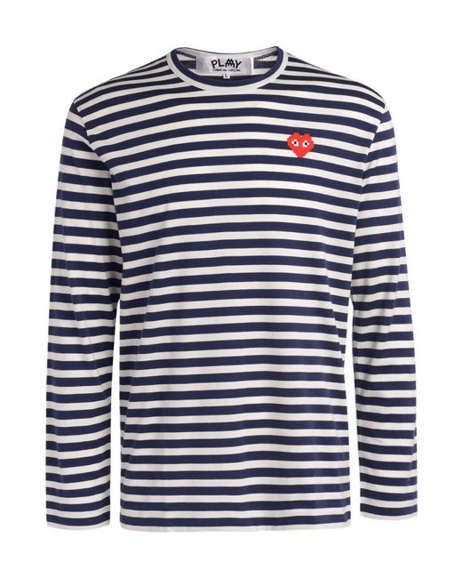 COMME DES GARÇONS PLAY Blue Round Neck Striped T-Shirt for men