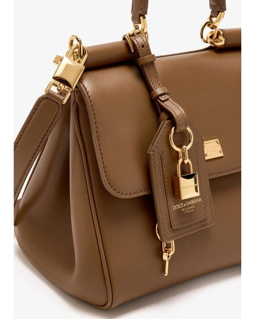 Dolce & Gabbana Brown My Sicily Logo Plaque Handbag