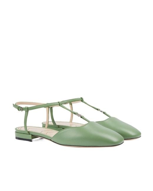 Gucci Green Double G Square-Toe Ballerinas