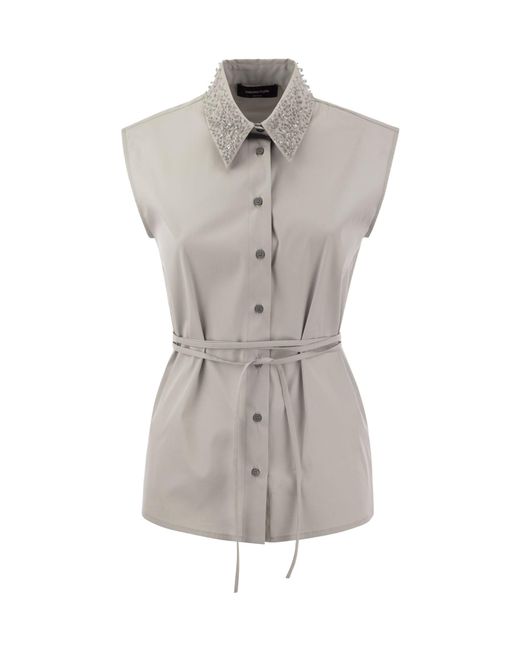 Fabiana Filippi Gray Bead-Embellished Poplin Blouse