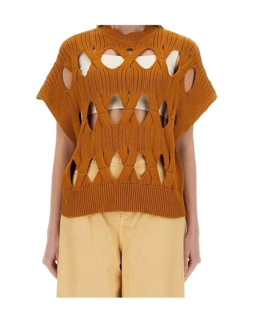 Alysi Brown Springtime Knit Jersey Top