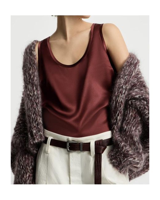 Brunello Cucinelli Purple Stretch Silk Satin Top