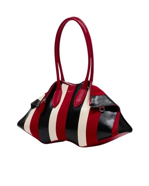 McQueen Red Manta Striped Shoulder Bag