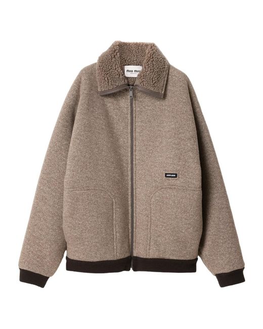 Miu Miu Brown Logo-Patch Zipped Jacket