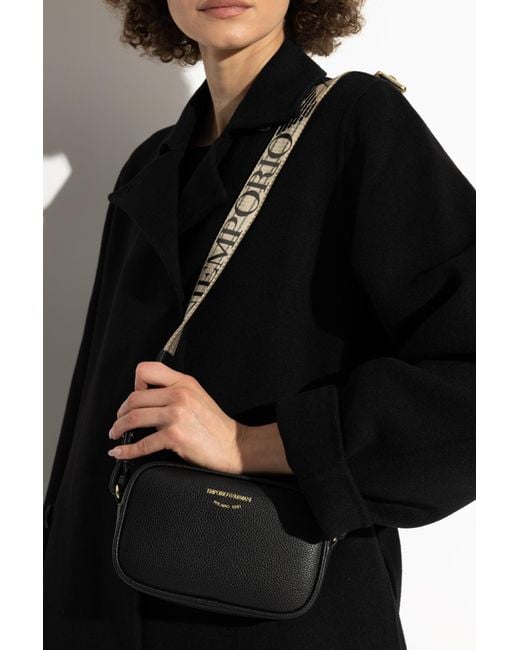 Emporio Armani Black Logo Detailed Zip-Up Crossbody Bag