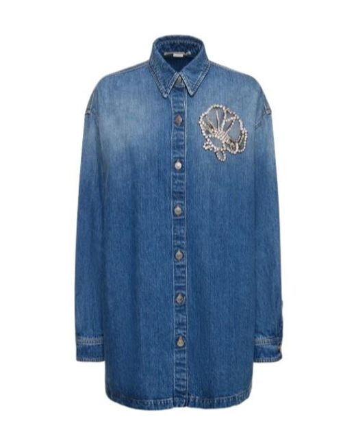 Stella McCartney Blue Crystal Decorated Denim Shirt