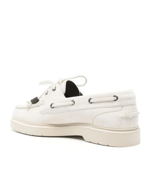Brunello Cucinelli White Monili-Chain Slip-On Boat Shoes